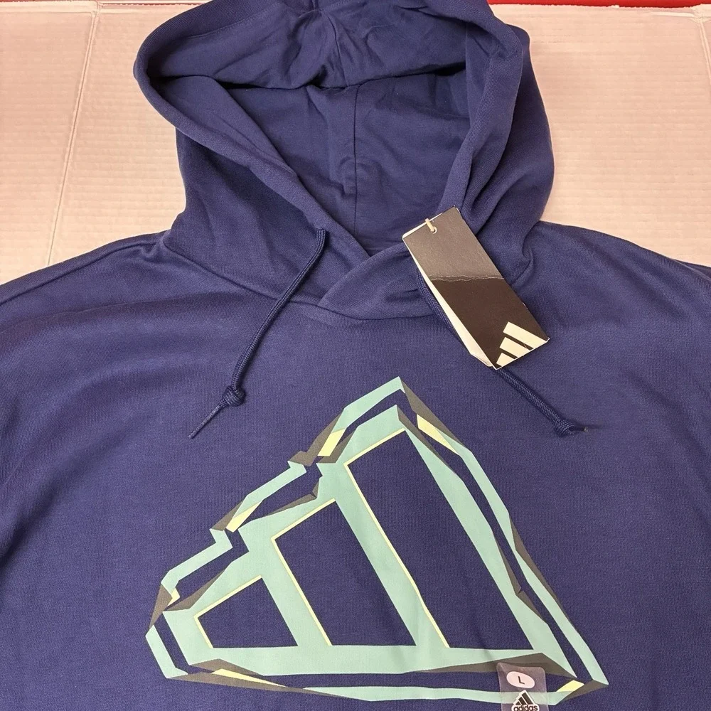 Adidas Big & Tall Blue Pullover Hoodie Sweatshirt Men's Size LT KD4748